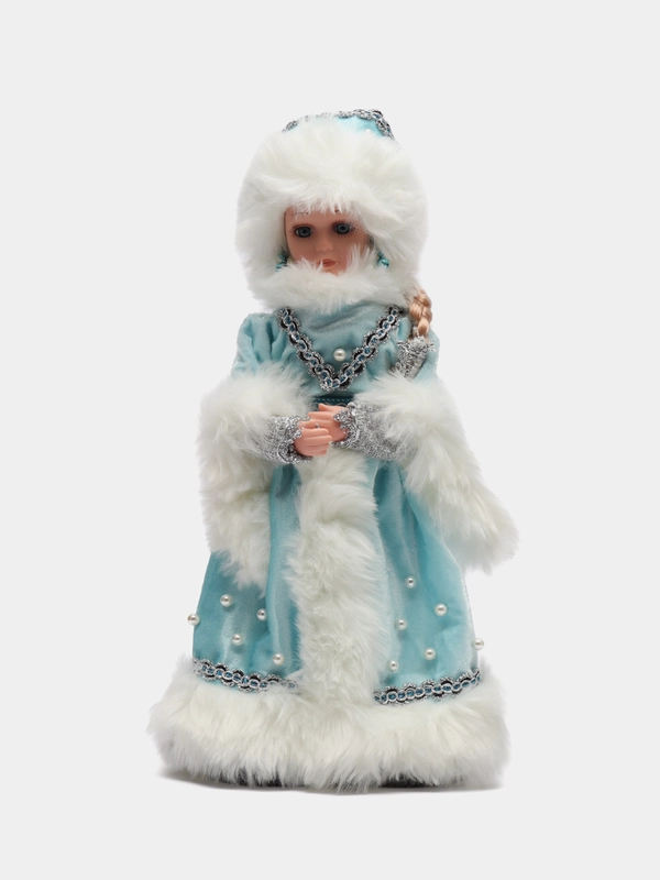 Снегурочка "В голубой шубке с бусинками", двигается, 17 х 40 см