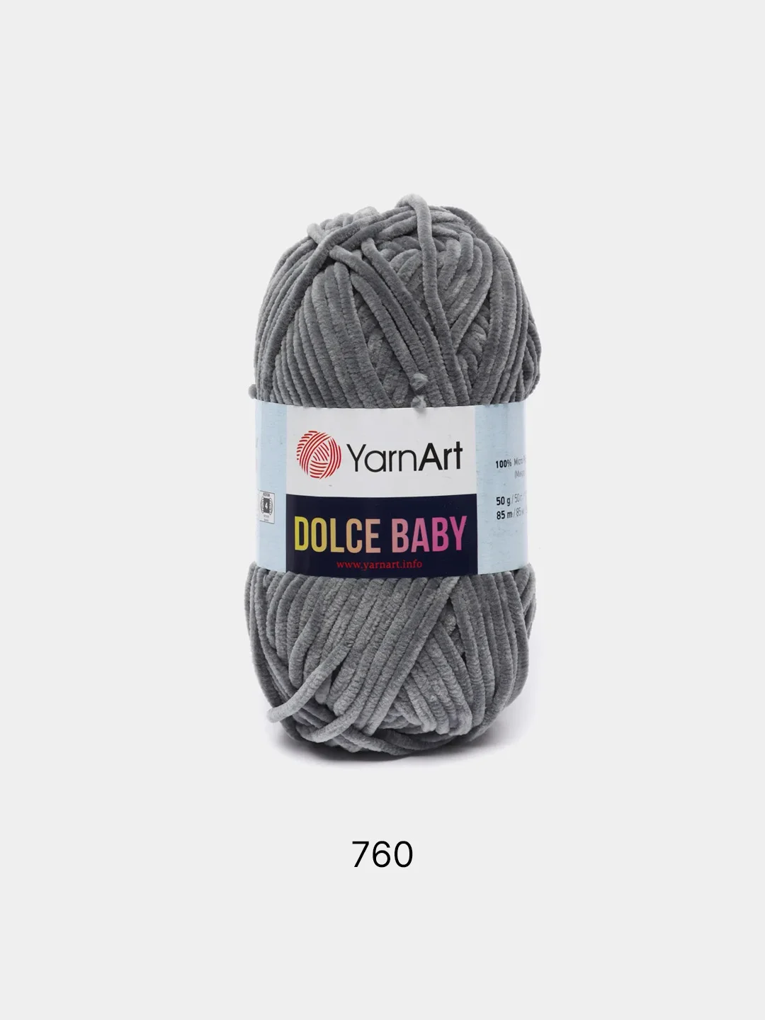 Серый пряжа плюшевая YarnArt "Dolce Baby", 100% микрополиэстер, 50 г, 85 м