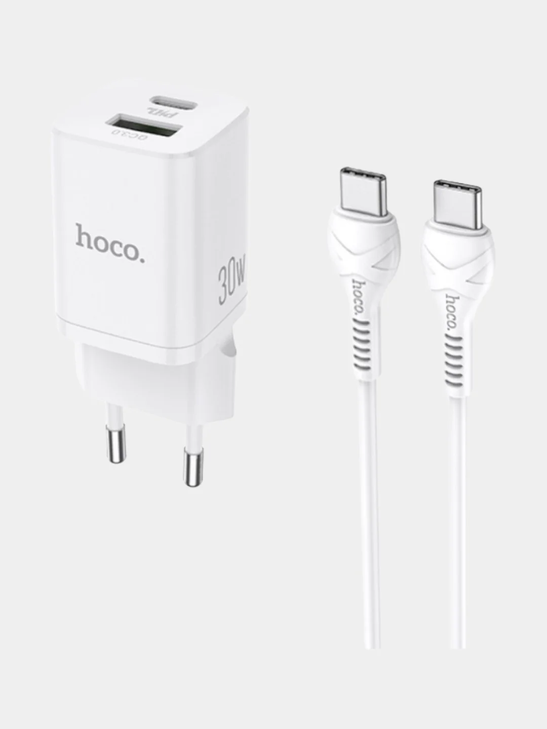 Белый сетевое зарядное устройство Hoco N13 с кабелем Type-C, Lightning / айфон / iPhone