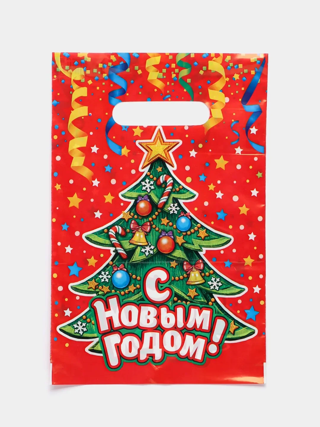 Алый пакет подарочный новогодний, 20 х 30 см