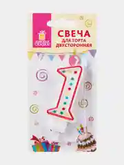 Свеча-цифра для торта "1" ДВУСТОРОННЯЯ с конфетти, 8,5 см, ЗОЛОТАЯ СКАЗКА, держатель