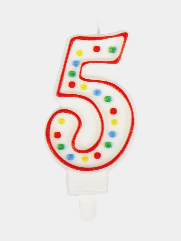 Свеча-цифра для торта "5" ДВУСТОРОННЯЯ с конфетти, 8,5 см, ЗОЛОТАЯ СКАЗКА, держатель