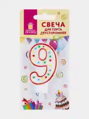Свеча-цифра для торта "9" двусторонняя с конфетти, 8,5 см, ЗОЛОТАЯ СКАЗКА, держатель