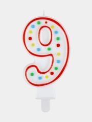 Свеча-цифра для торта "9" двусторонняя с конфетти, 8,5 см, ЗОЛОТАЯ СКАЗКА, держатель