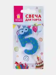 Свеча-цифра для торта "5" "С глазками", 6 см, ЗОЛОТАЯ СКАЗКА, с держателем, в блистере