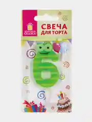 Свеча-цифра для торта "6" "С глазками", 6 см, ЗОЛОТАЯ СКАЗКА, с держателем, в блистере