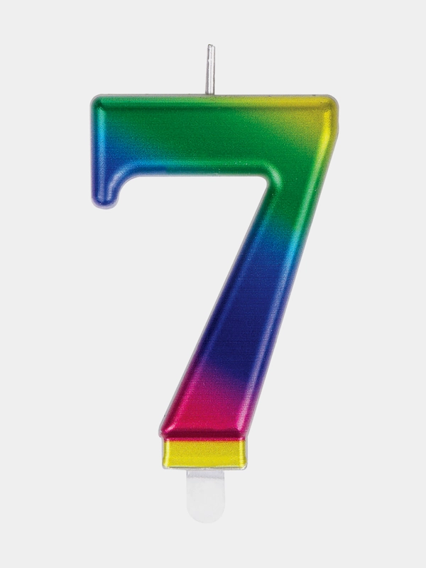 Свеча-цифра для торта "7" "Радужная", 9 см, ЗОЛОТАЯ СКАЗКА, с держателем, в блистере