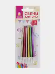 Набор свечей для торта 12 шт., 10 см, с держ., металлик ассорти, ЗОЛОТАЯ СКАЗКА