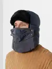 Индиго шапка ушанка зимняя, меховая, с маской