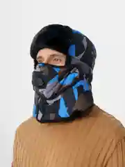 Синий шапка ушанка зимняя, меховая, с маской
