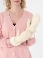 Кремовый варежки женские, кожаные, с мехом