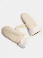 Кремовый варежки женские, кожаные, с мехом