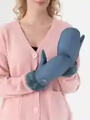 Голубой варежки женские, кожаные, с мехом