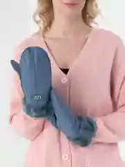 Голубой варежки женские, кожаные, с мехом