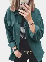 Зеленый рубашка женская в клетку вельветовая