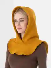 Горчичный капор с начёсом, капюшон с воротником