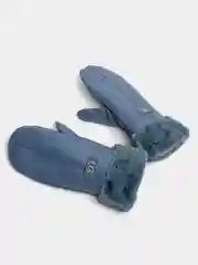 Голубой варежки женские, кожаные, с мехом