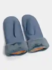 Голубой варежки женские, кожаные, с мехом