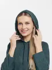 Тёмно-зелёный платье-лапша женское повседневное с капюшоном. Большие размеры