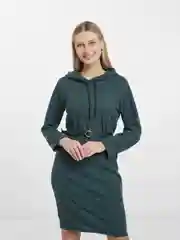 Тёмно-зелёный платье-лапша женское повседневное с капюшоном. Большие размеры