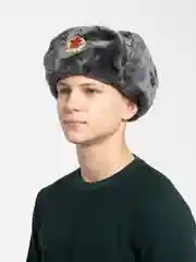 Тёмно-серый шапки Ушанки/ Будёновка/ Солдатская/ Ушанка (Разные цвета) с кокардой, СССР, РФ