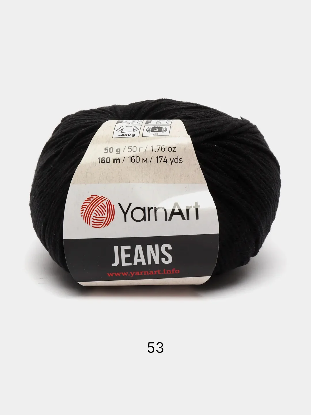 Черный пряжа YarnArt Jeans, 50 г, 160 м