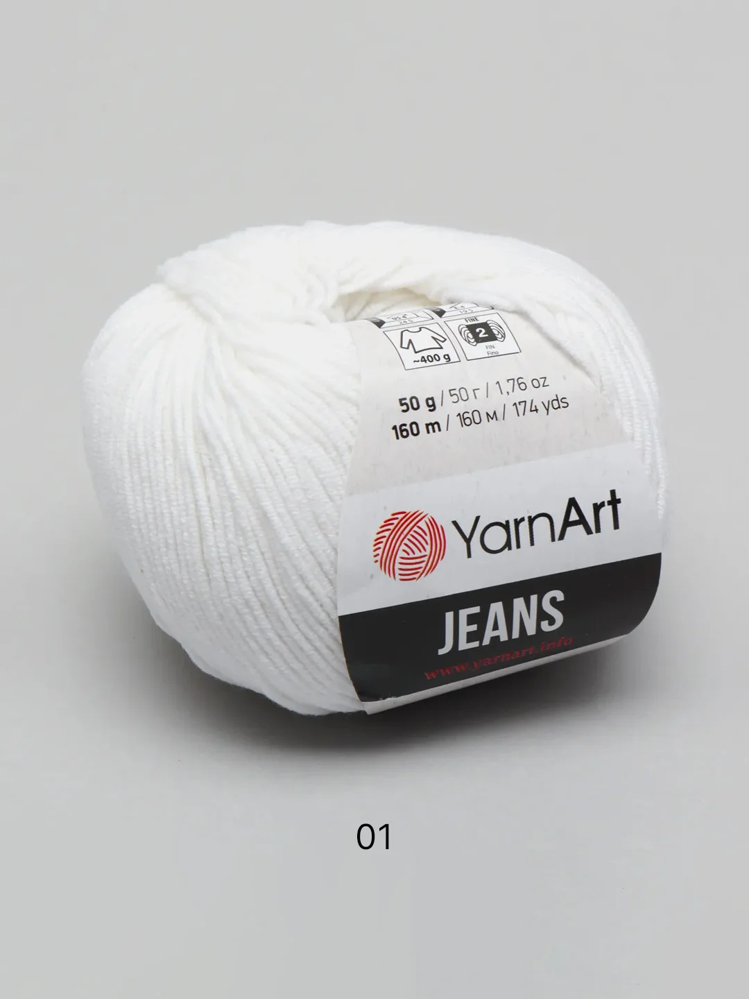 Белый пряжа YarnArt Jeans, 50 г, 160 м