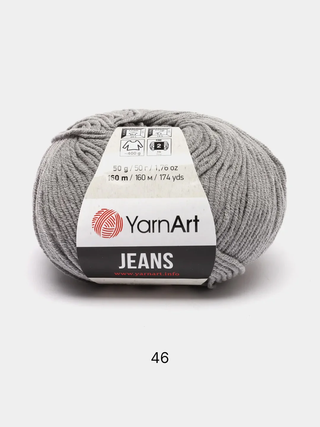 Серый пряжа YarnArt Jeans, 50 г, 160 м