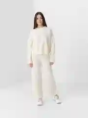 Белый брючный костюм женский, трикотажный, осень-зима