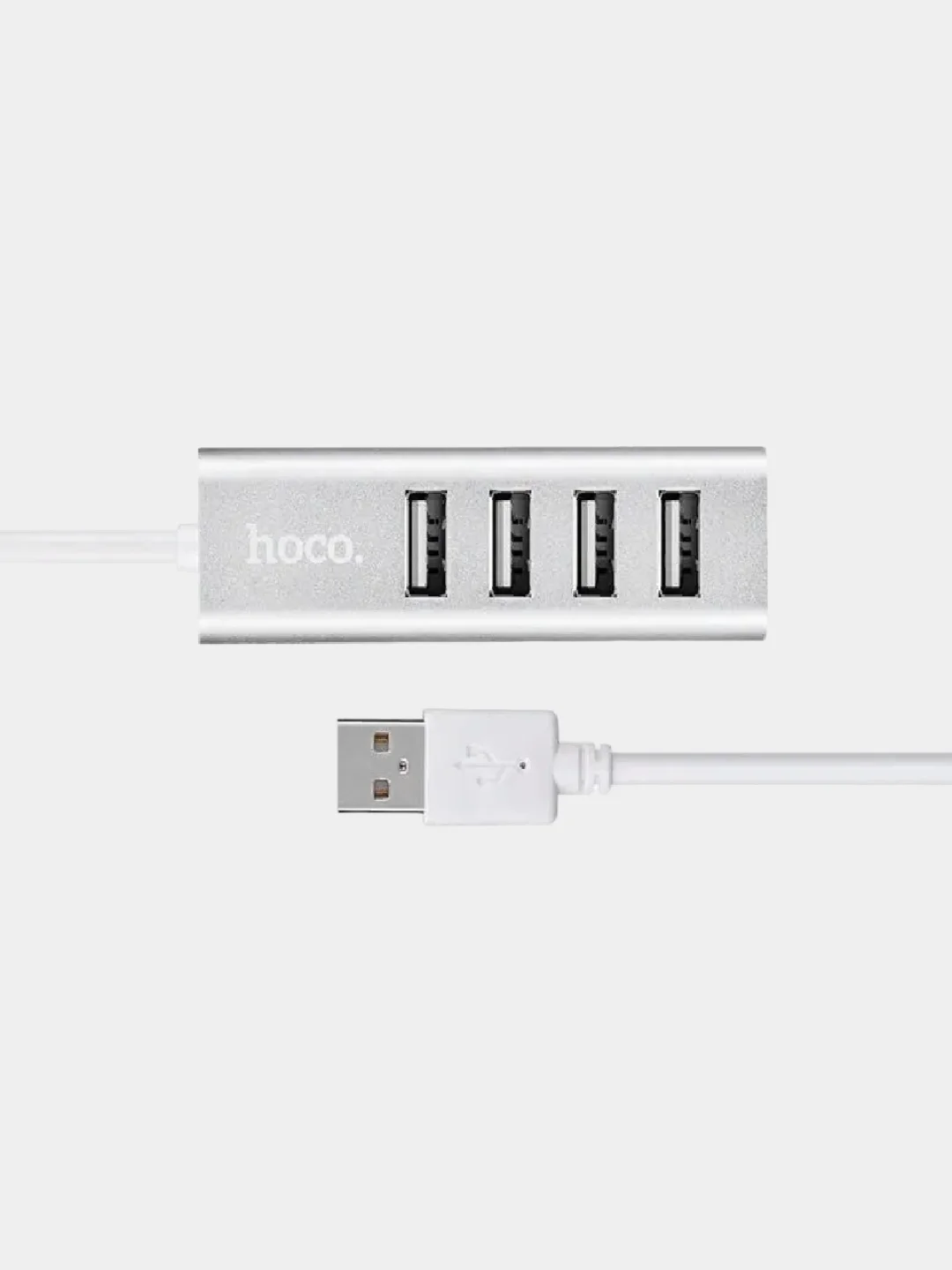 Серебряный usb-концентратор на 4 порта USB, разветвитель HOCO HB1, переходник, адаптер хаб