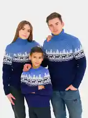Красный свитер с оленями новогодний. Унисекс. WORLD WOOLLY