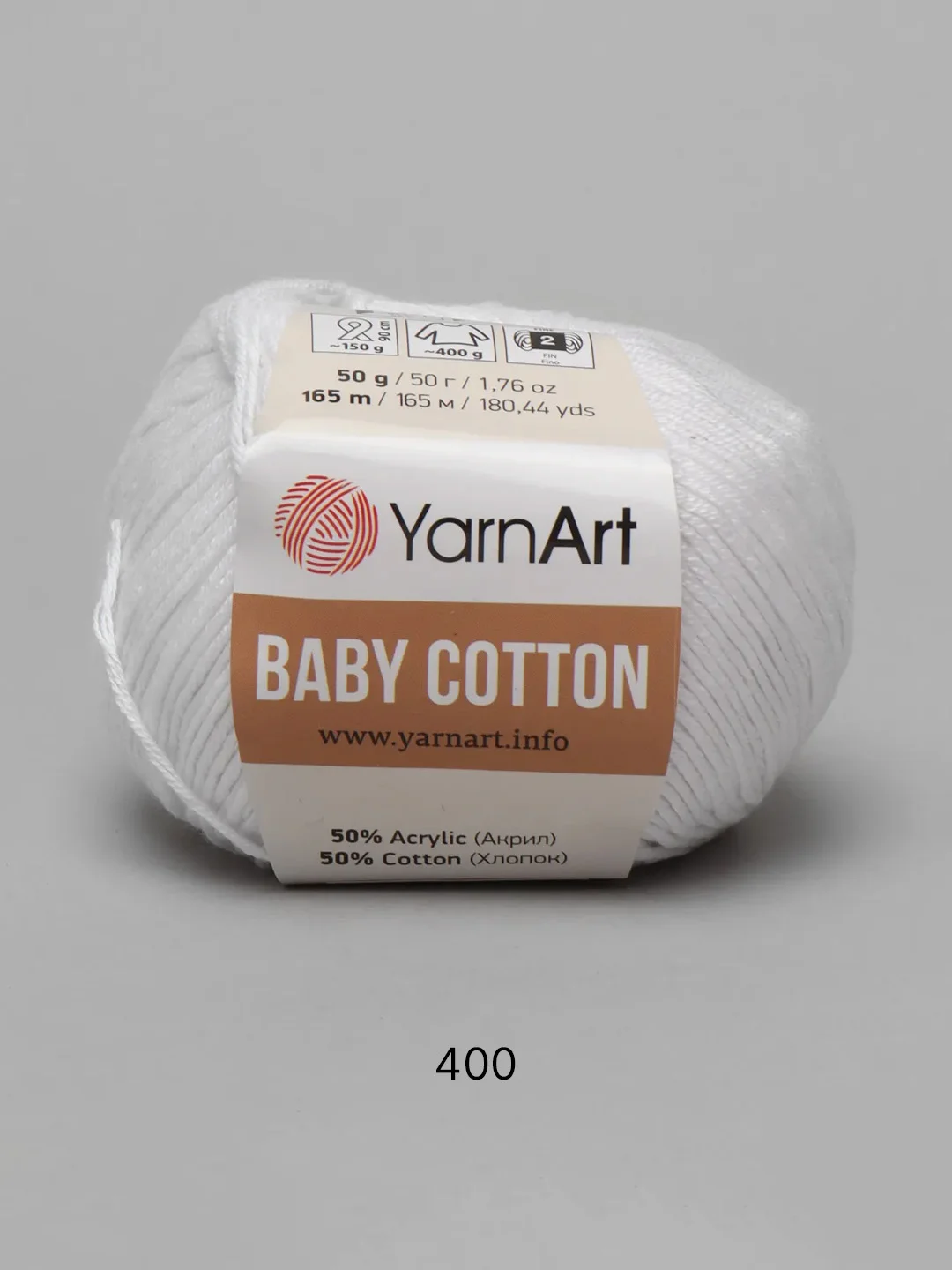 Белый пряжа YarnArt Baby cotton, 50 г, 165 м, акрил и хлопок
