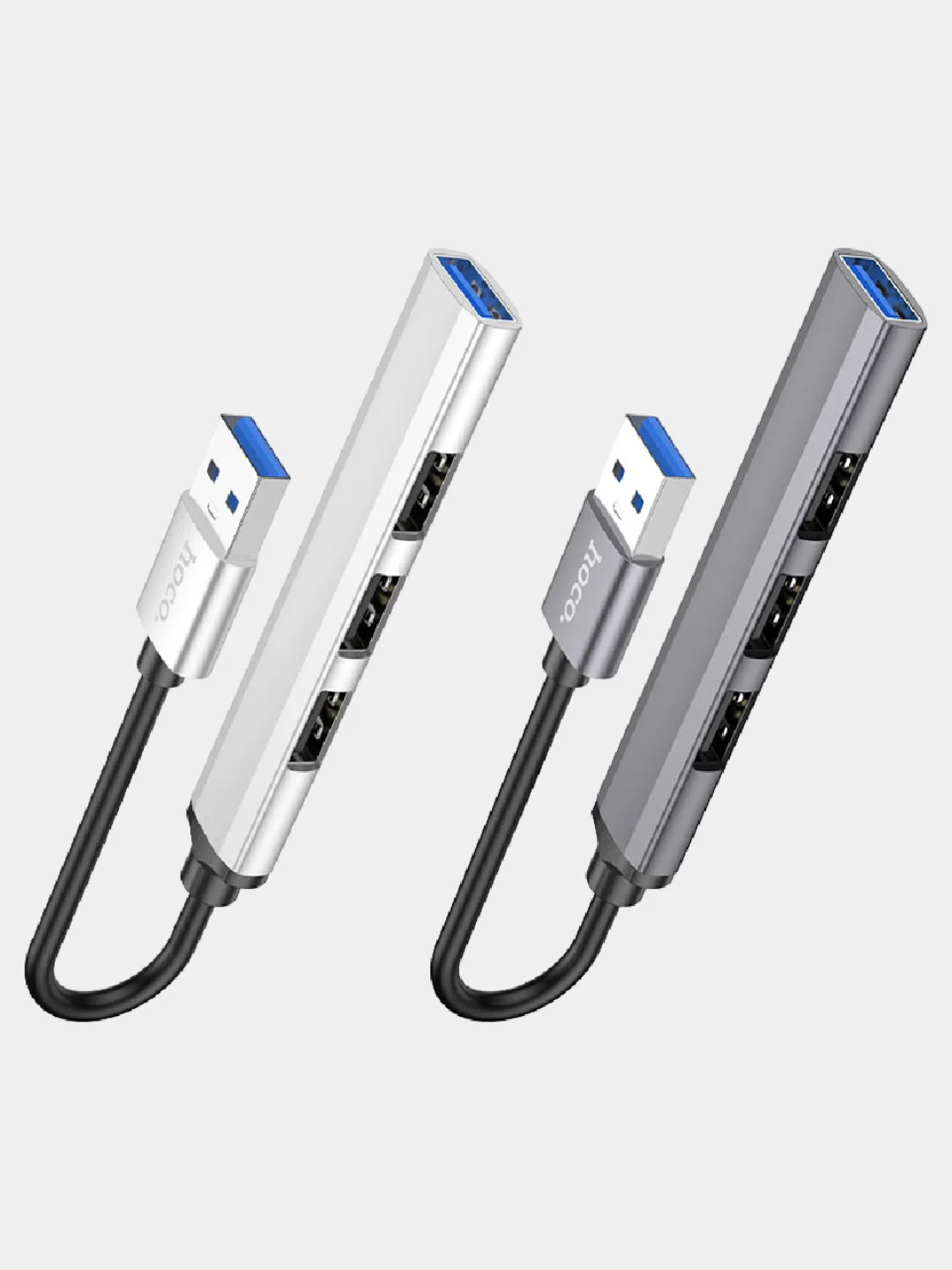 Серебряный usb-концентратор Hoco HB26, переходник 4 USB-порта, хаб разветвитель, адаптер