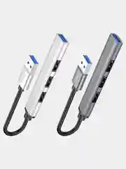 Серебряный usb-концентратор Hoco HB26, переходник 4 USB-порта, хаб разветвитель, адаптер