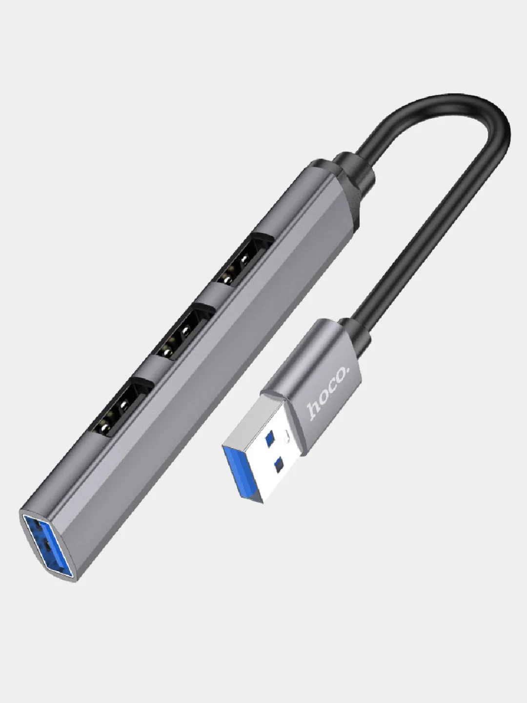 Серебряный usb-концентратор Hoco HB26, переходник 4 USB-порта, хаб разветвитель, адаптер