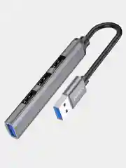 Серебряный usb-концентратор Hoco HB26, переходник 4 USB-порта, хаб разветвитель, адаптер