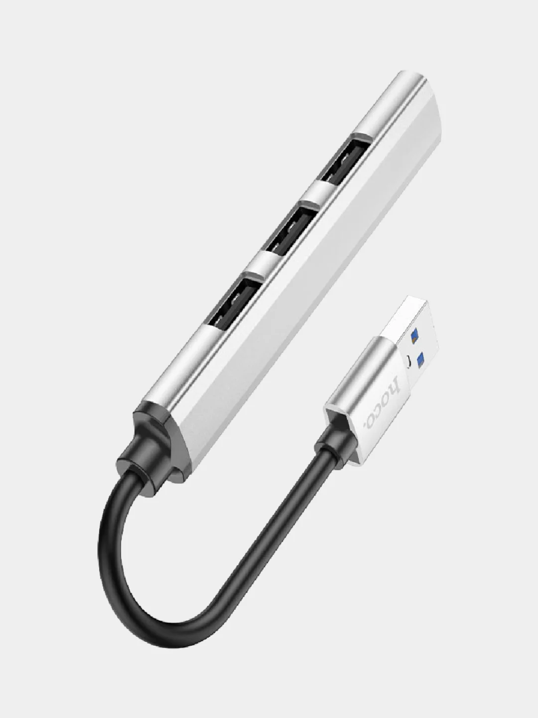 Серебряный usb-концентратор Hoco HB26, переходник 4 USB-порта, хаб разветвитель, адаптер