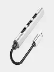 Серебряный usb-концентратор Hoco HB26, переходник 4 USB-порта, хаб разветвитель, адаптер