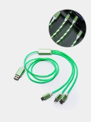 Кабель зарядный 3-в-1 подсветкой для iPhone, Android micro USB Type-C Lightning