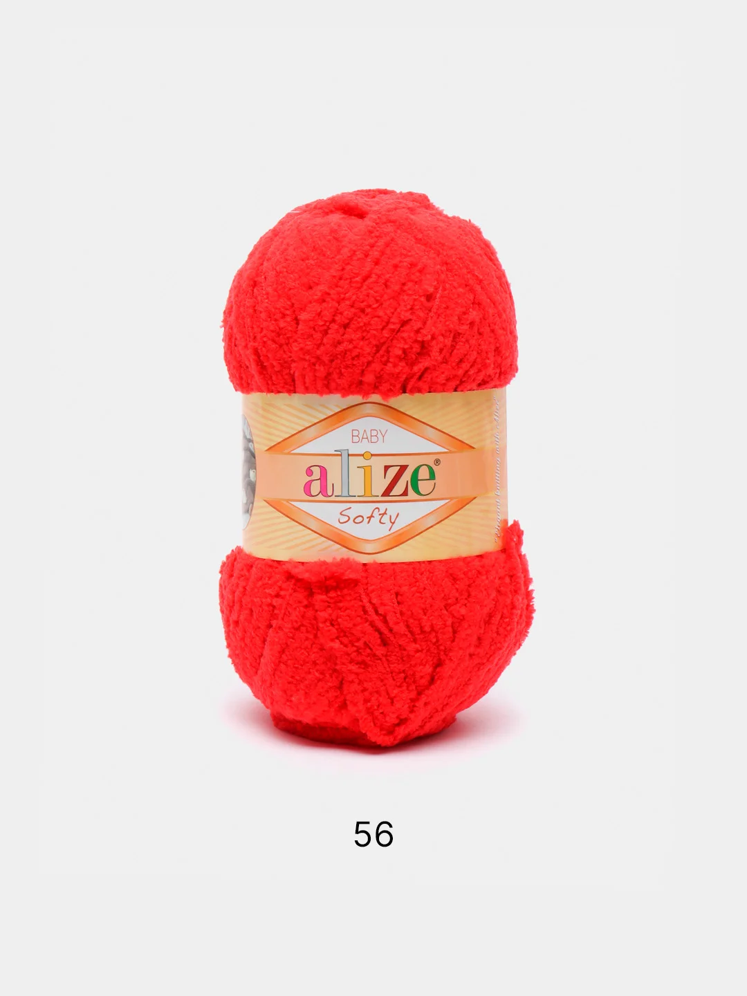 Красный пряжа плюшевая Alize Softy, микрополиэстер, 50 г, 115 м