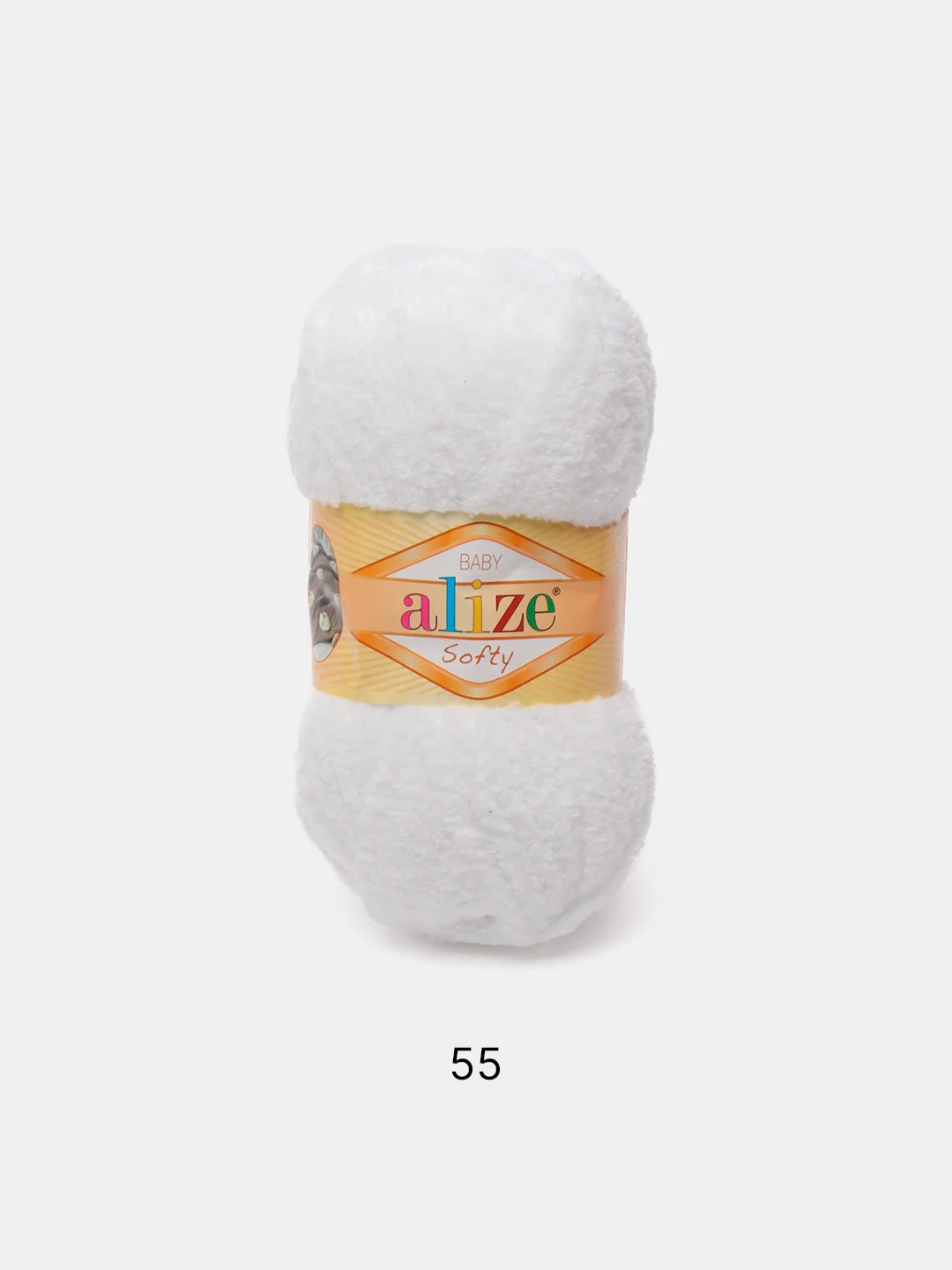 Белый пряжа плюшевая Alize Softy, микрополиэстер, 50 г, 115 м