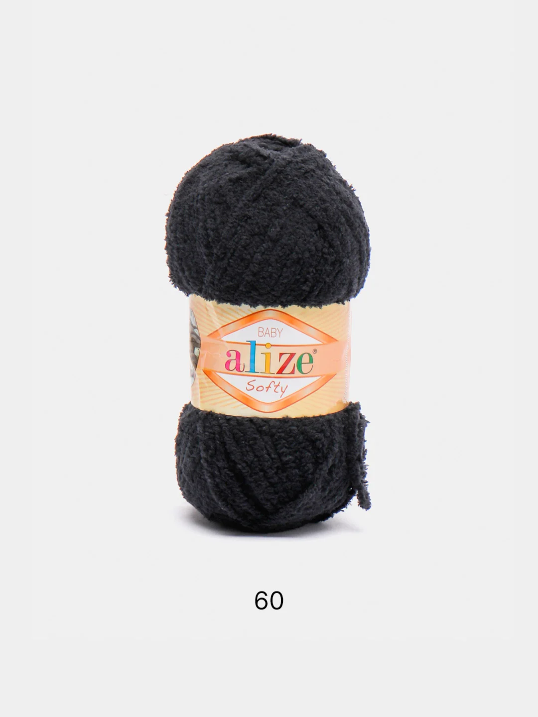Черный пряжа плюшевая Alize Softy, микрополиэстер, 50 г, 115 м
