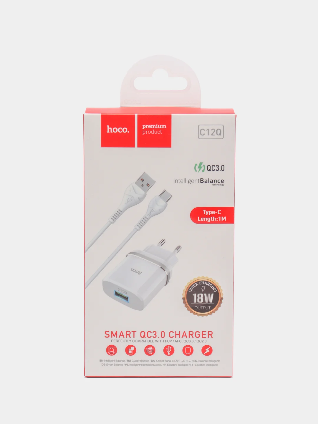 Белый сетевое зарядное устройство Type-C Hoco C12Q 18W QC 3.0 Самсунг/Хонор/Xiaomi/Андроид/Redmi