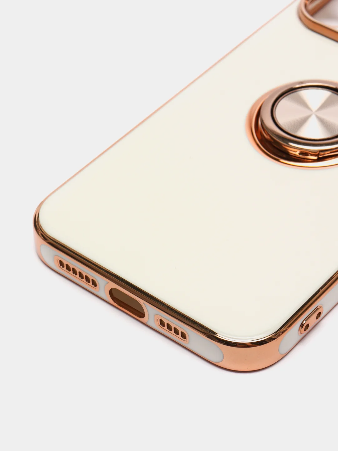 Бежевый чехол на IPhone 14 14 plus 14 pro 14 pro max айфон с кольцом-держателем