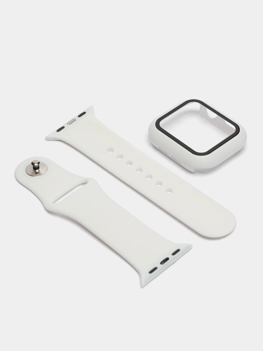 Бежевый бампер с защитным стеклом и ремешком для Apple Watch 38/40/41/42/44/45/49