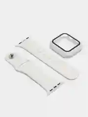 Бежевый бампер с защитным стеклом и ремешком для Apple Watch 38/40/41/42/44/45/49