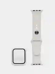 Бежевый бампер с защитным стеклом и ремешком для Apple Watch 38/40/41/42/44/45/49