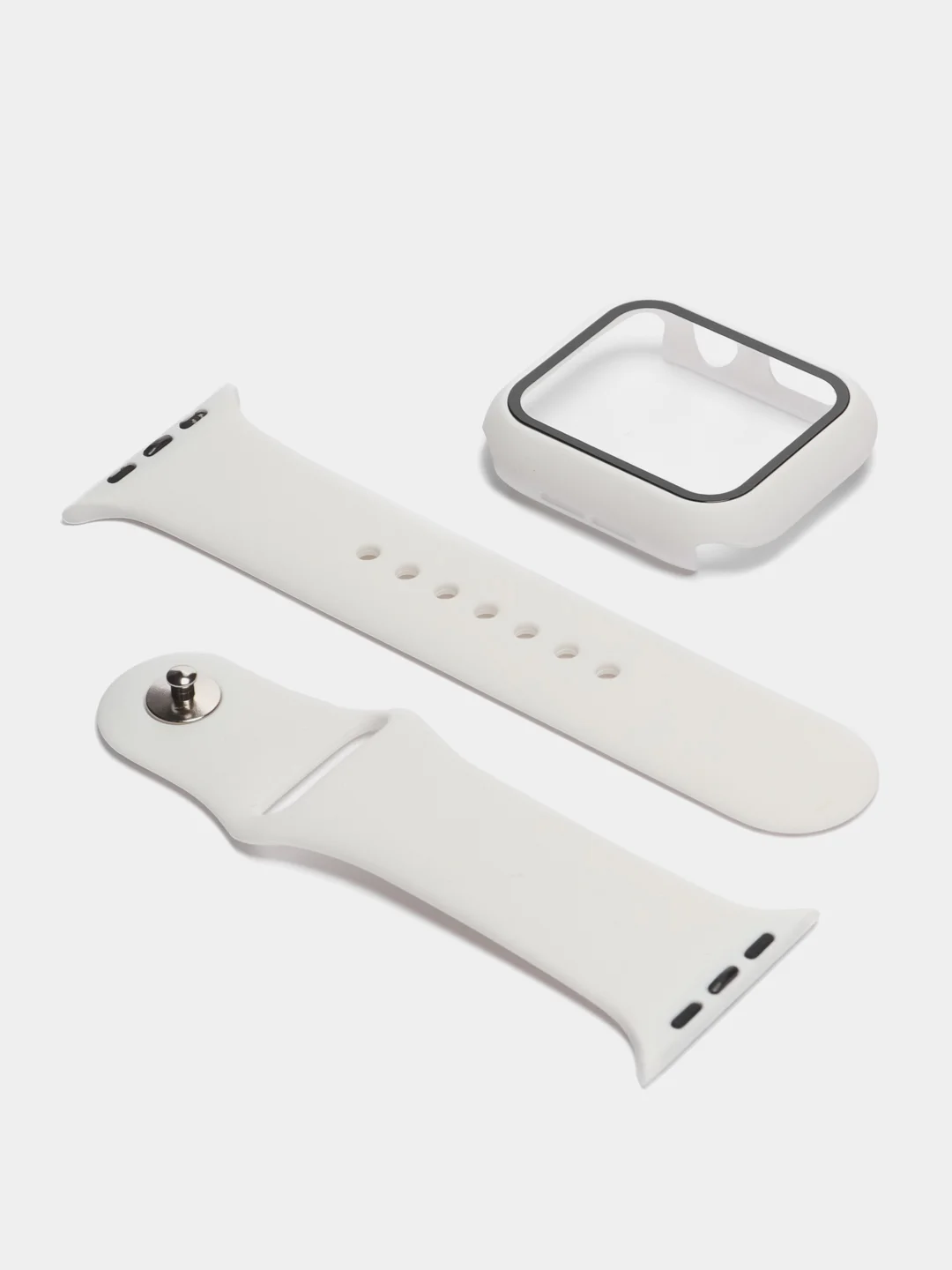 Бежевый бампер с защитным стеклом и ремешком для Apple Watch 38/40/41/42/44/45/49