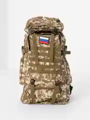 Хаки рюкзак туристический, тактический, с флагом РФ, 50 л