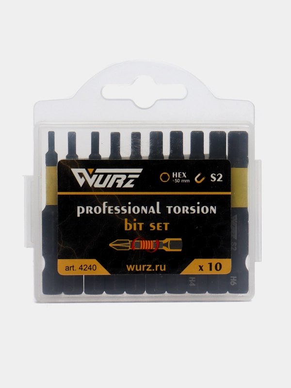 Бита набор для шуруповерта Torsion HEX 50мм (H2, H2.5, H3, H4, H5, H6), Wurz